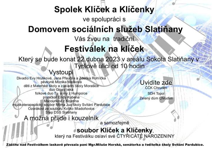 Festival na Klíček Slaťinany a oslava 40 let Klíčenek